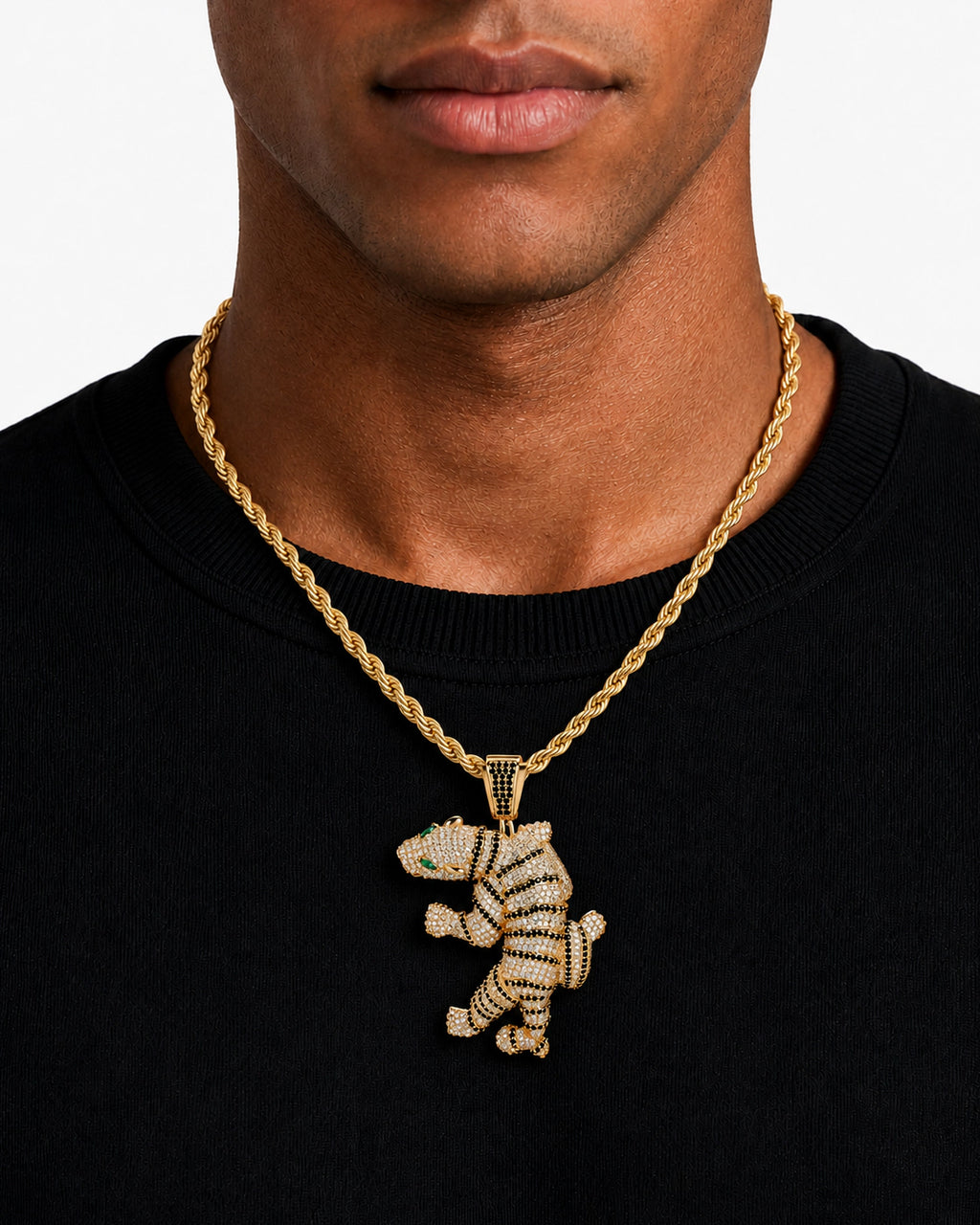 Iced CZ Wrapped Dinosaur Character Pendant Necklace