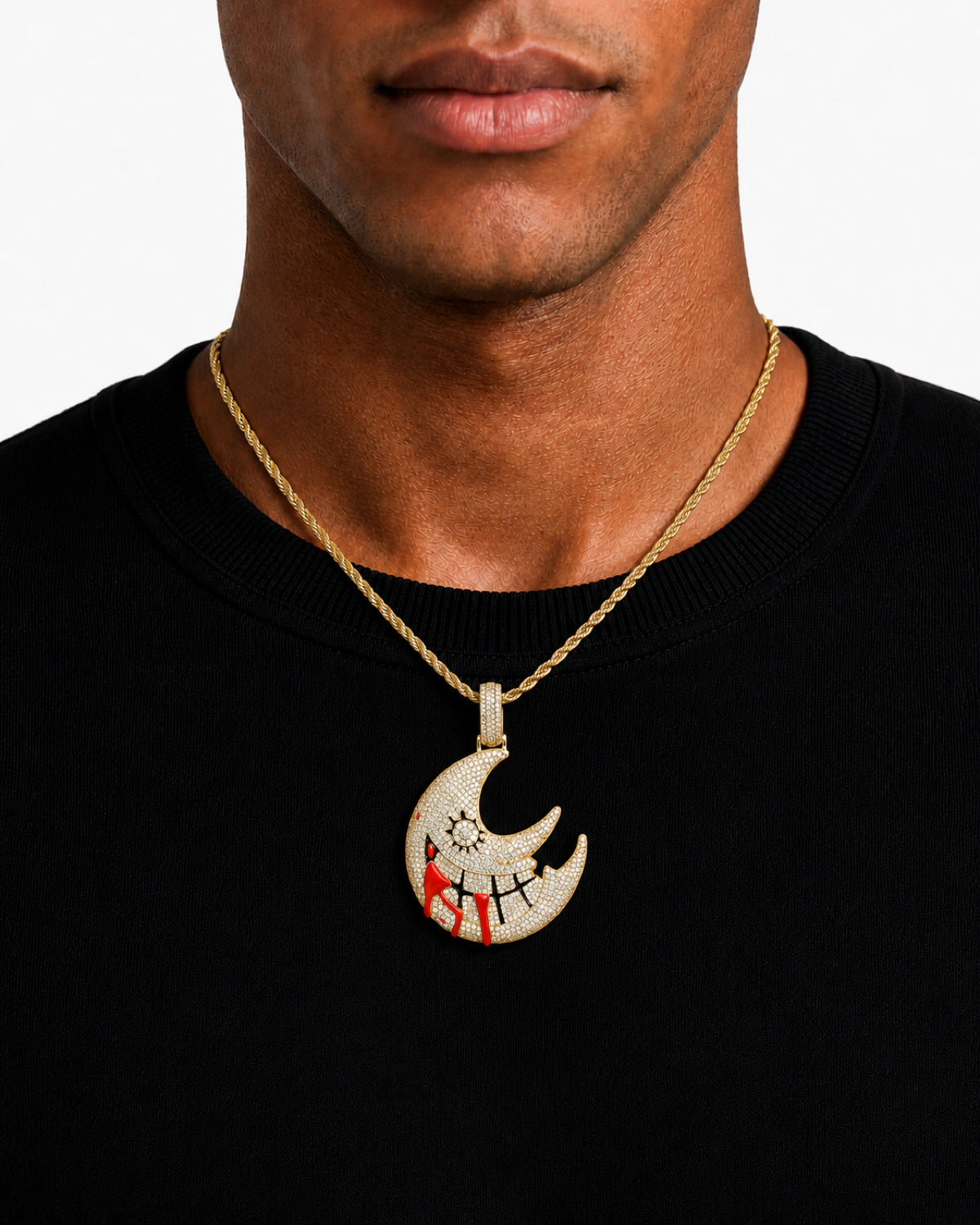 Iced CZ Crescent Grin Pendant Necklace
