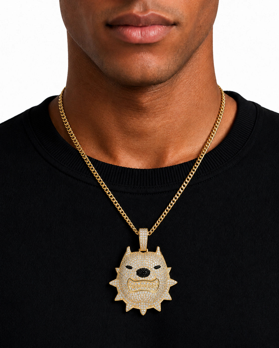 Iced CZ Spiked Bulldog Pendant Necklace