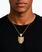 Iced CZ Stone-Set Leopard Head Pendant Necklace