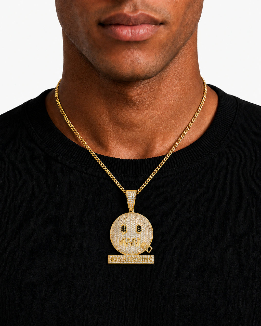 Iced CZ No Snitching Smiley Pendant Necklace