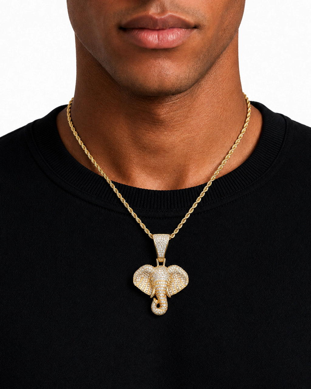 Iced CZ Stone-Set Elephant Pendant Necklace