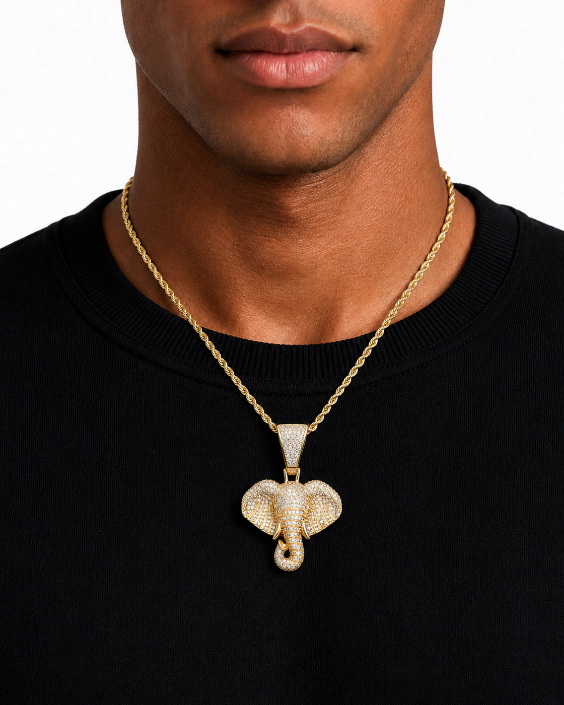 Iced CZ Stone-Set Elephant Pendant Necklace