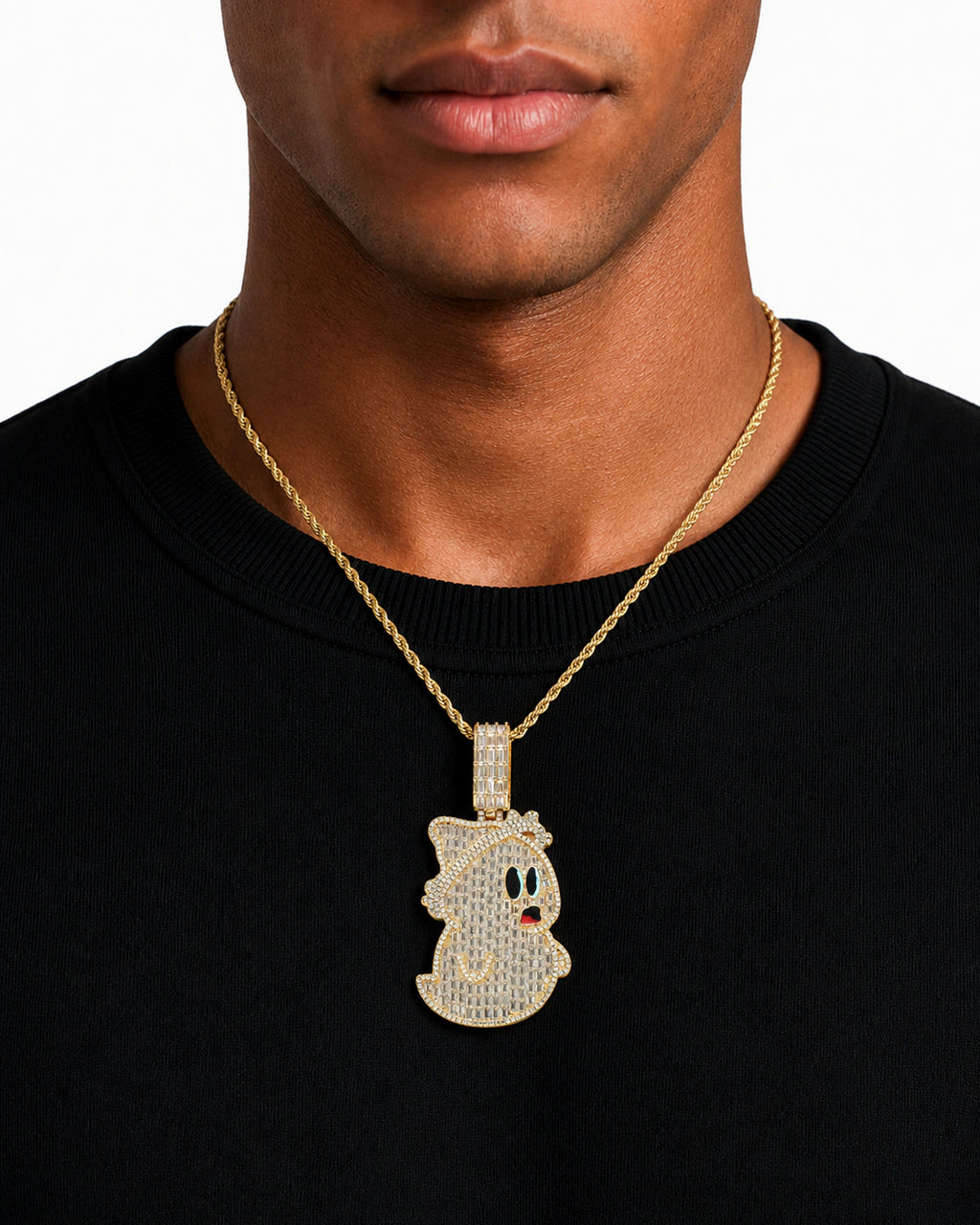 Iced CZ Ghost Pendant Necklace