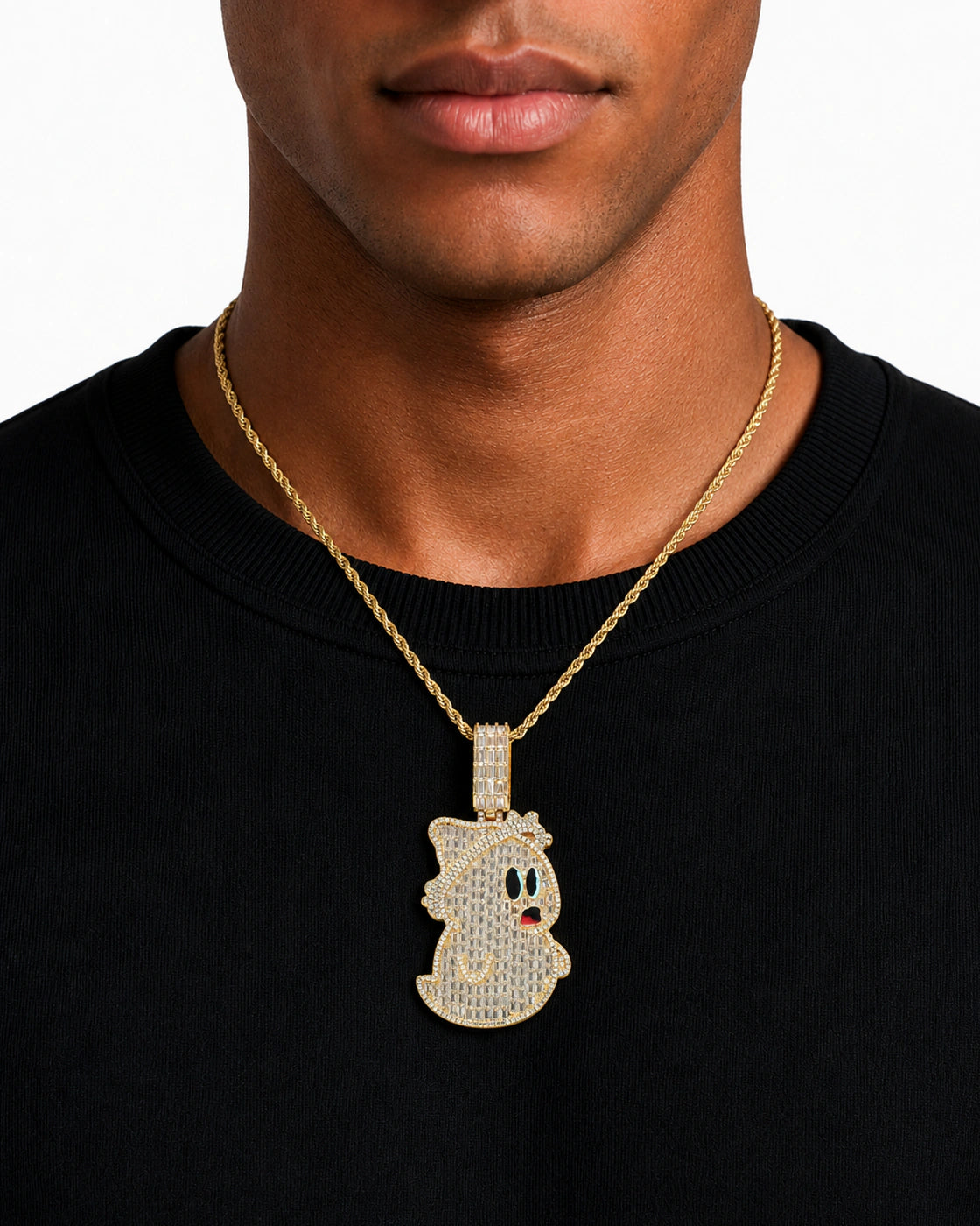 Iced CZ Ghost Pendant Necklace