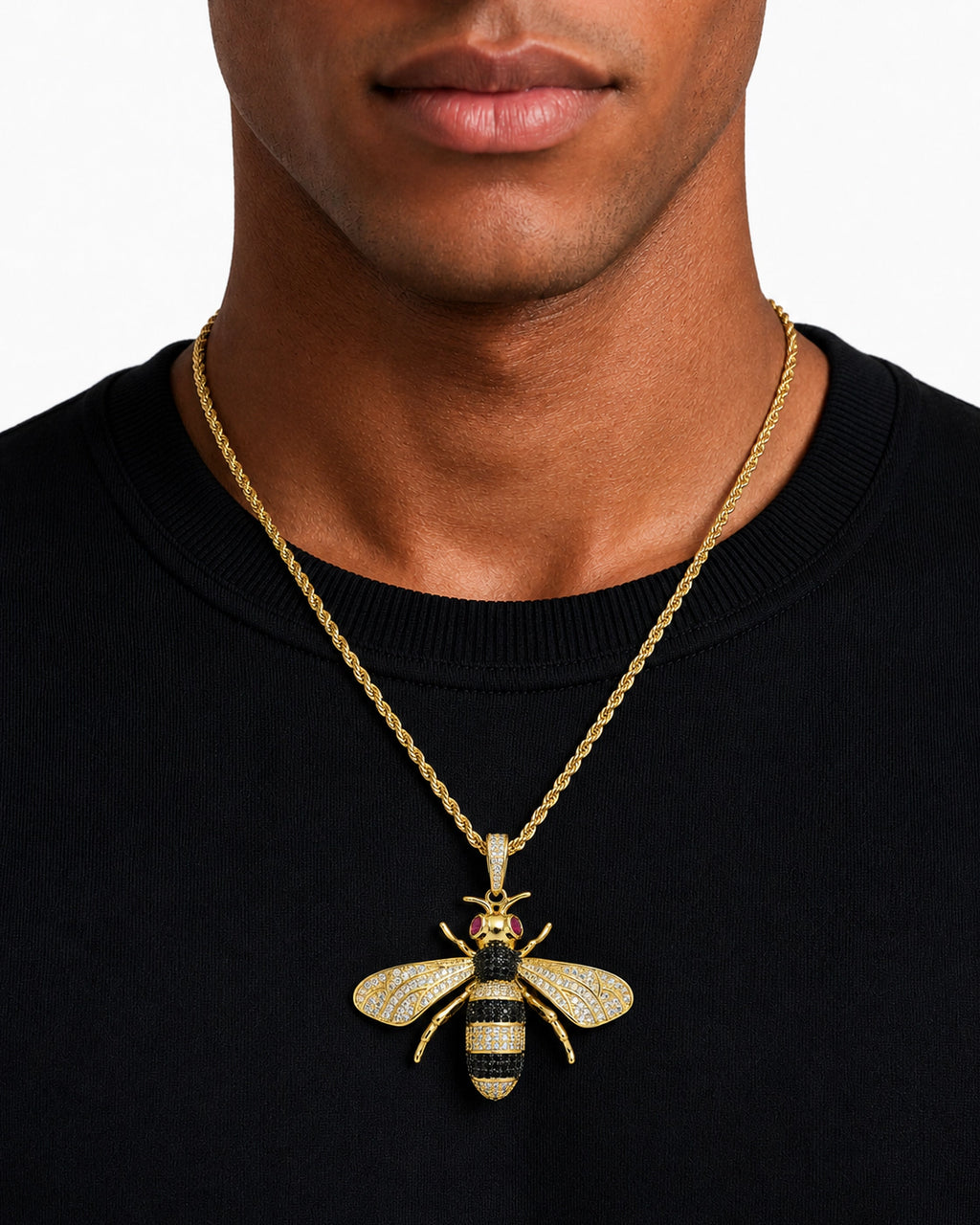 Iced CZ Bee Pendant Necklace