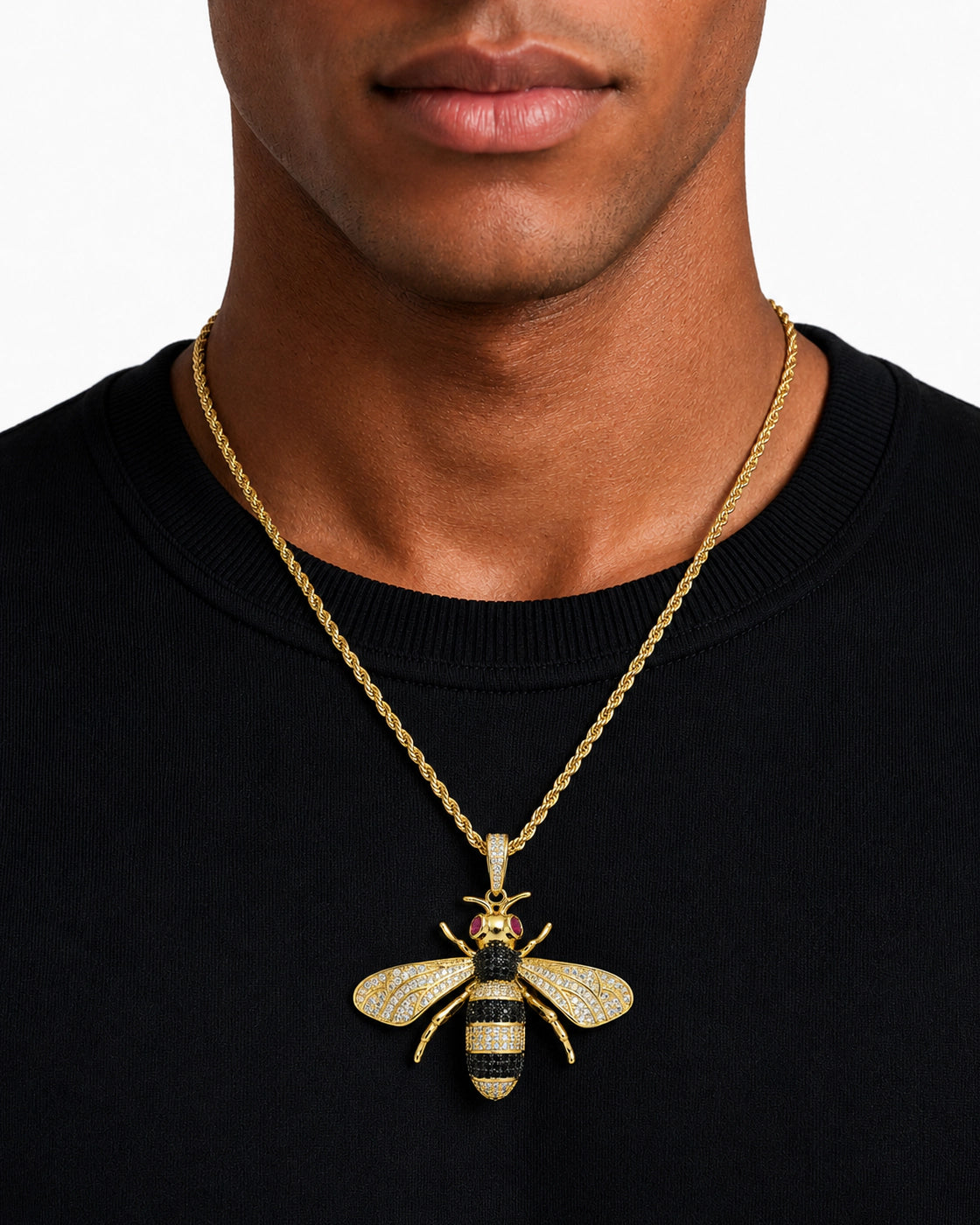 Iced CZ Bee Pendant Necklace
