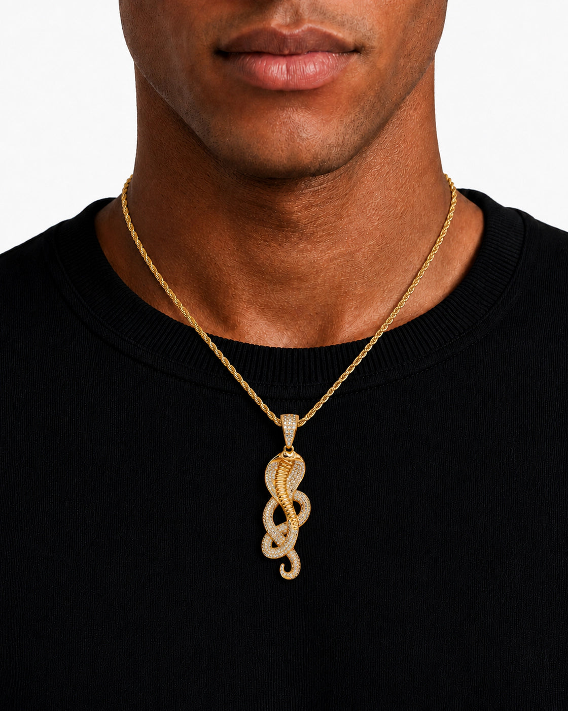 Iced CZ Cobra Spiral Pendant Necklace