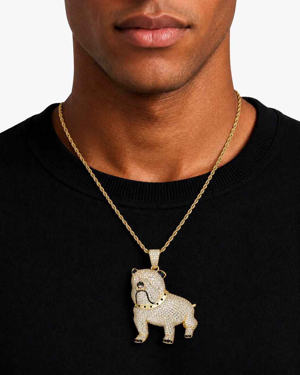 Iced CZ Bulldog Pendant Necklace