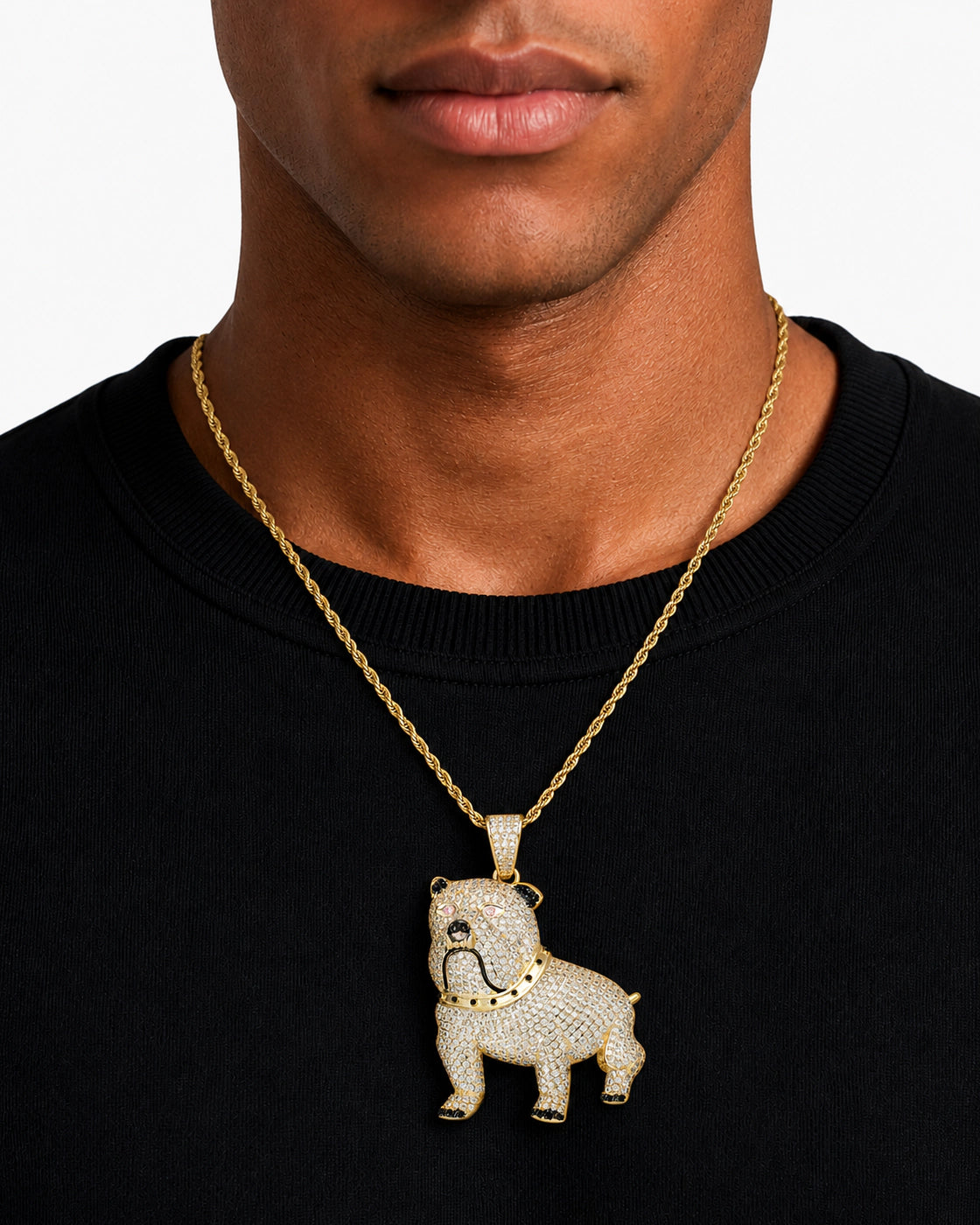 Iced CZ Bulldog Pendant Necklace