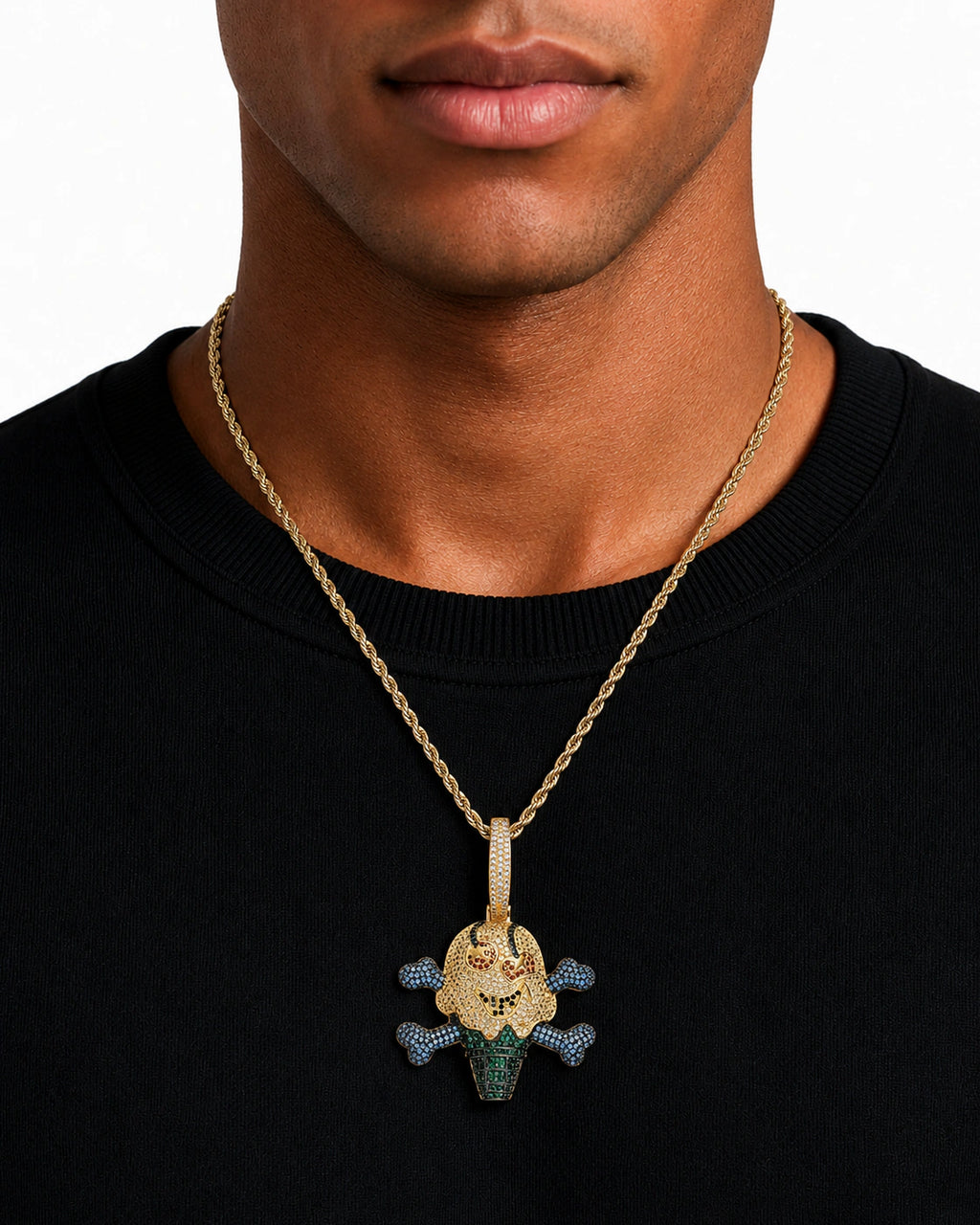 Iced CZ Skull Ice Cream Pendant Necklace