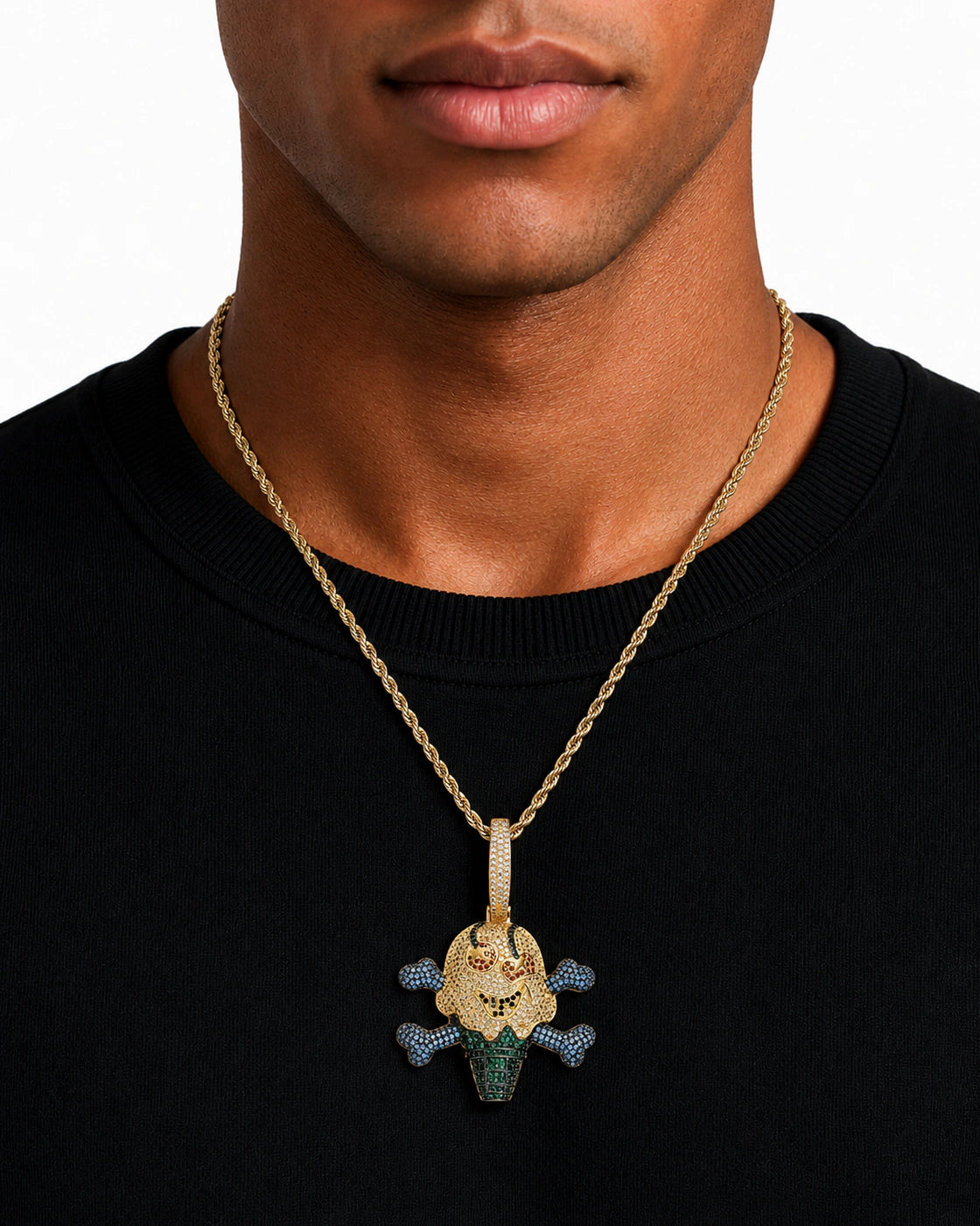 Iced CZ Skull Ice Cream Pendant Necklace