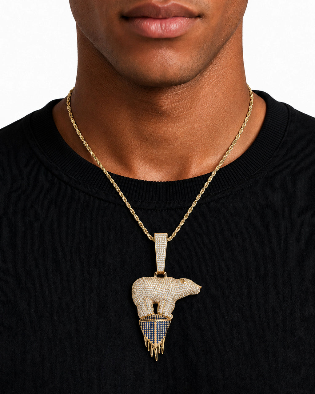 Iced CZ Polar Bear Melting Pendant Necklace