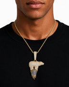 Iced CZ Polar Bear Melting Pendant Necklace