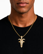 Iced CZ Pave Horned Goat-Head Pendant Necklace