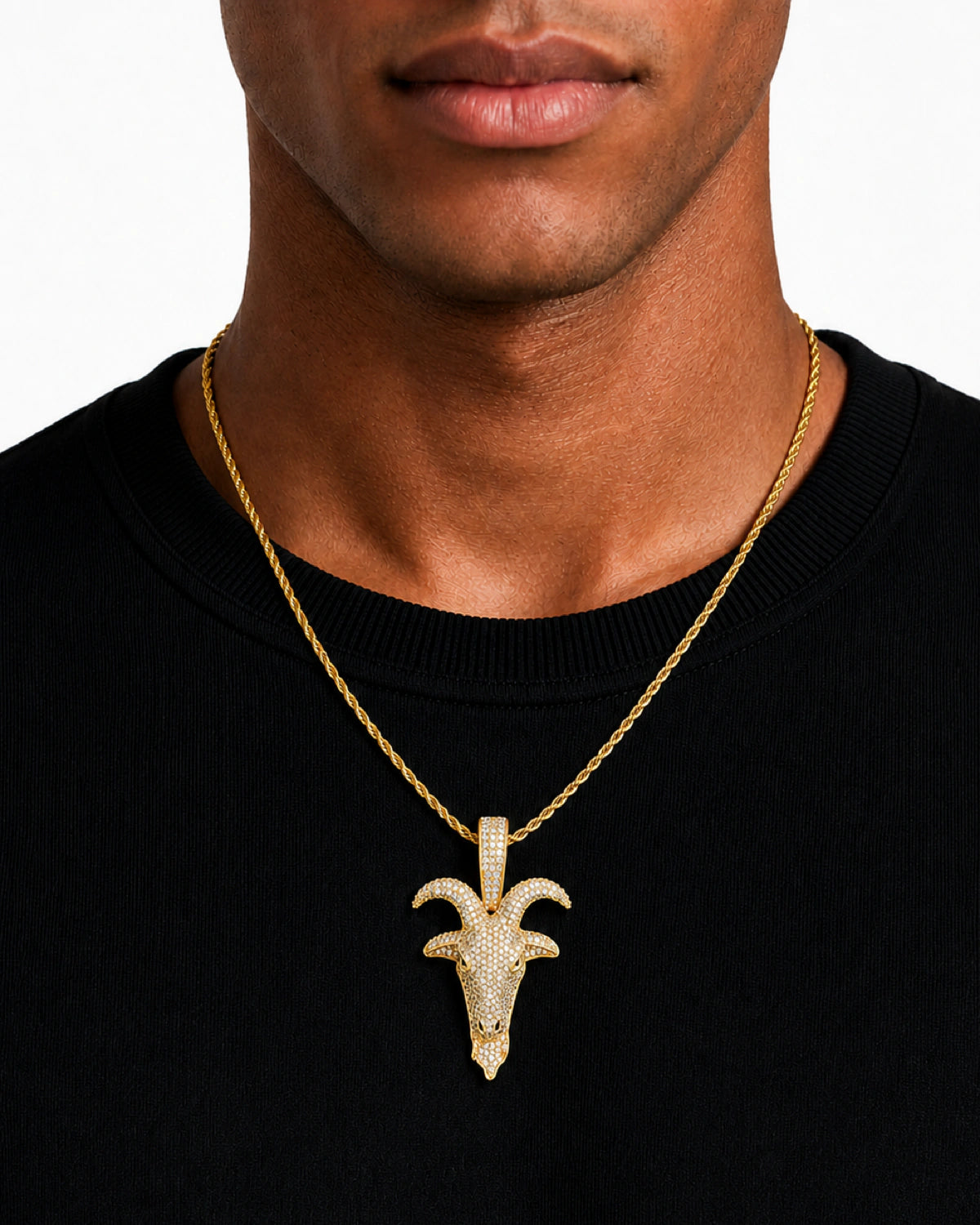 Iced CZ Pave Horned Goat-Head Pendant Necklace