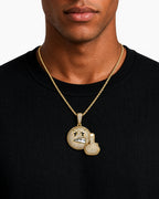 Iced CZ Pave Angry Face & Fist Pendant Necklace