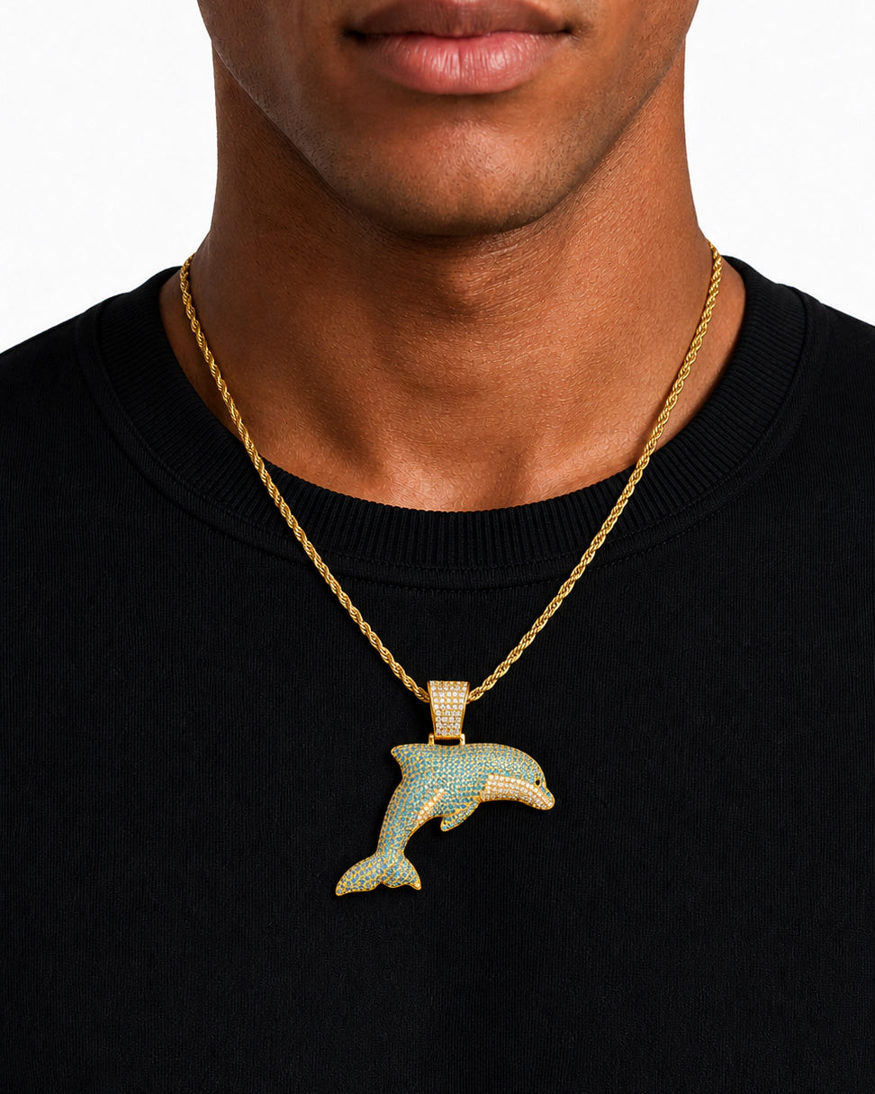 Iced CZ Dolphin Pendant Necklace