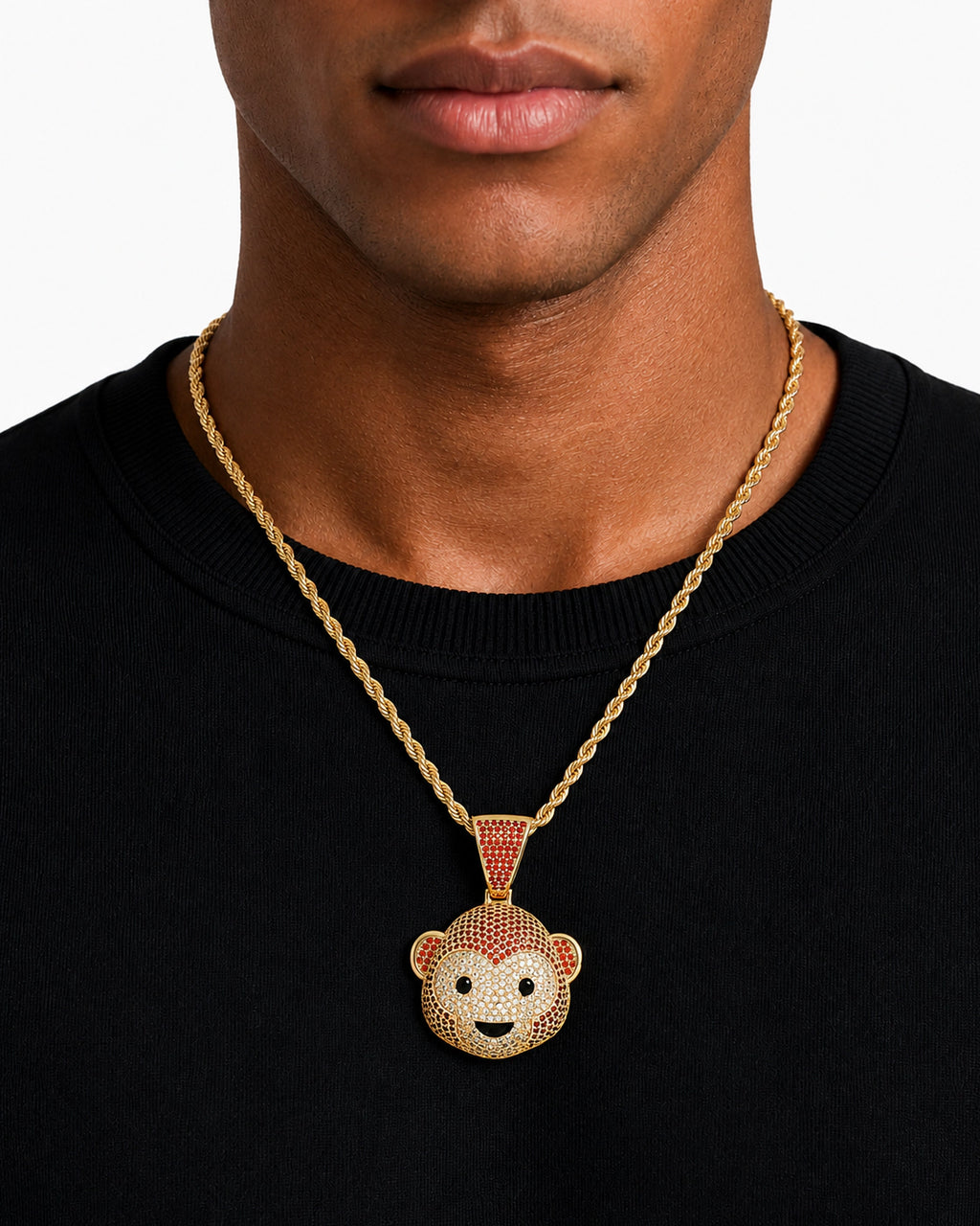 Iced CZ Monkey Face Pendant Necklace