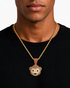 Iced CZ Monkey Face Pendant Necklace