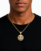 Iced CZ Stitched Grin Pendant Necklace