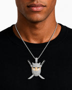 Iced CZ Ninja Mask Crossed-Blade Pendant Necklace