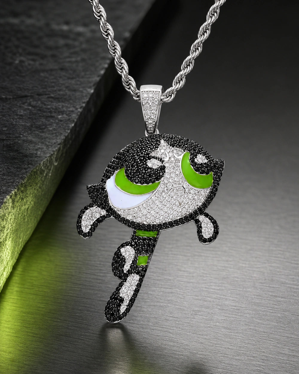 Iced CZ Cartoon Girl Pendant Necklace