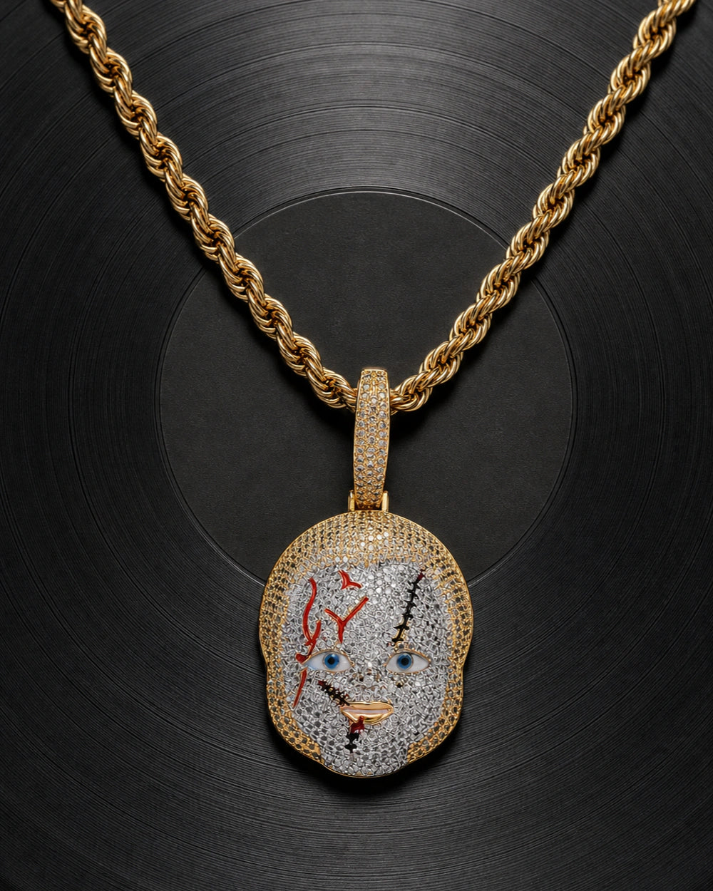 Iced CZ Mask Pendant Necklace