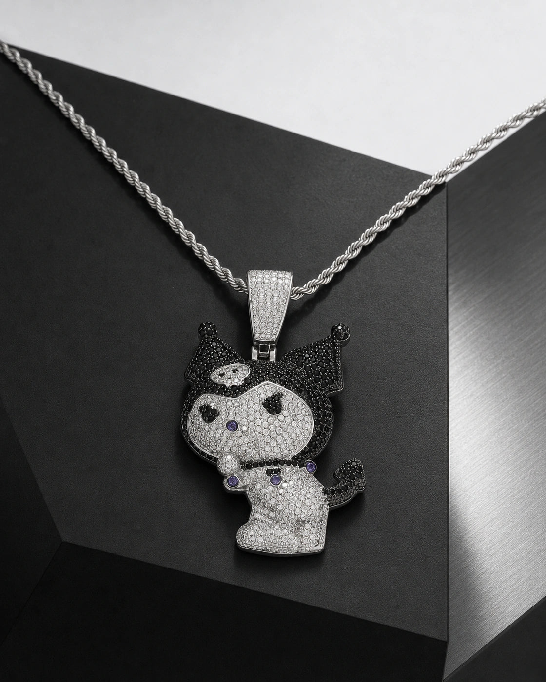 Iced CZ Jester Character Pendant Necklace