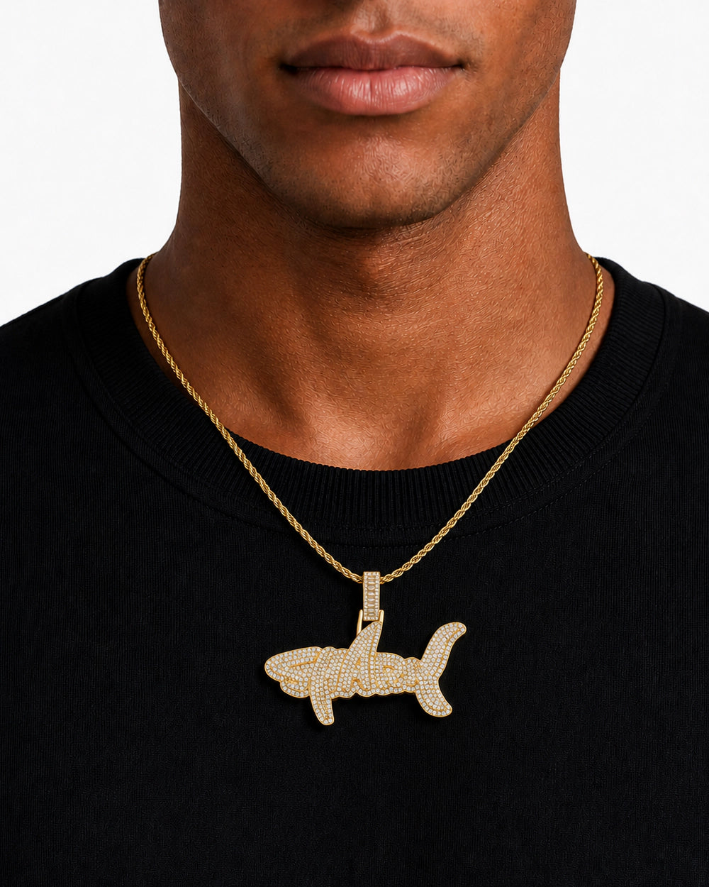 Iced CZ SHARK Pendant Necklace