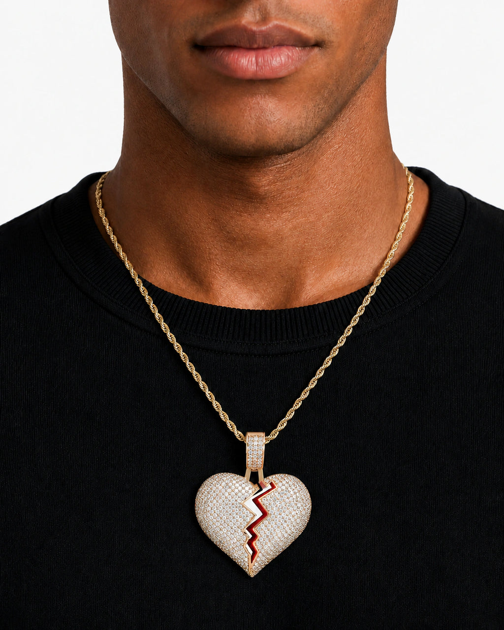 Iced CZ Cracked Heart Pendant Necklace
