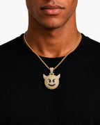 Iced CZ Horned Grin Pendant Necklace