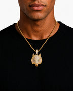 Iced CZ Wolf Head Pendant Necklace