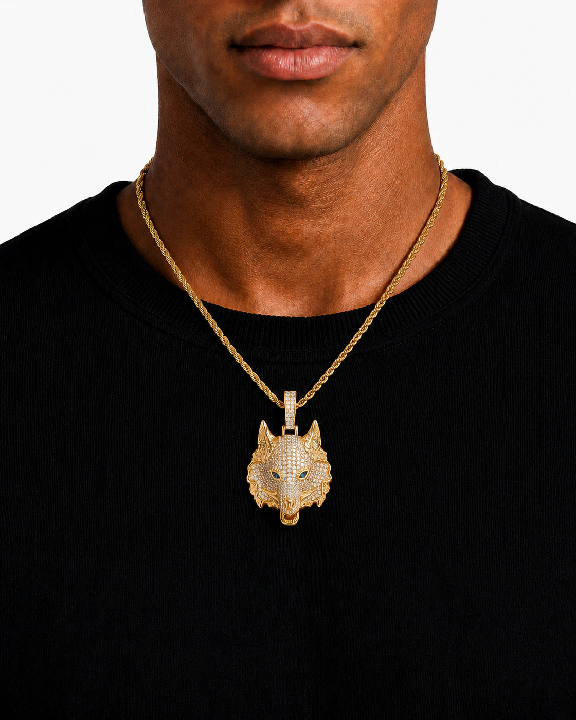 Iced CZ Wolf Head Pendant Necklace