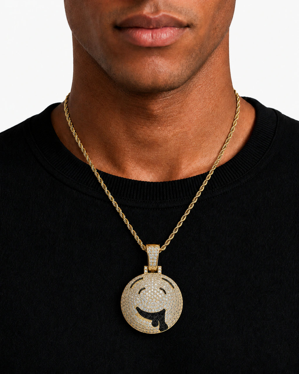 Iced CZ Dripping Smile Pendant Necklace