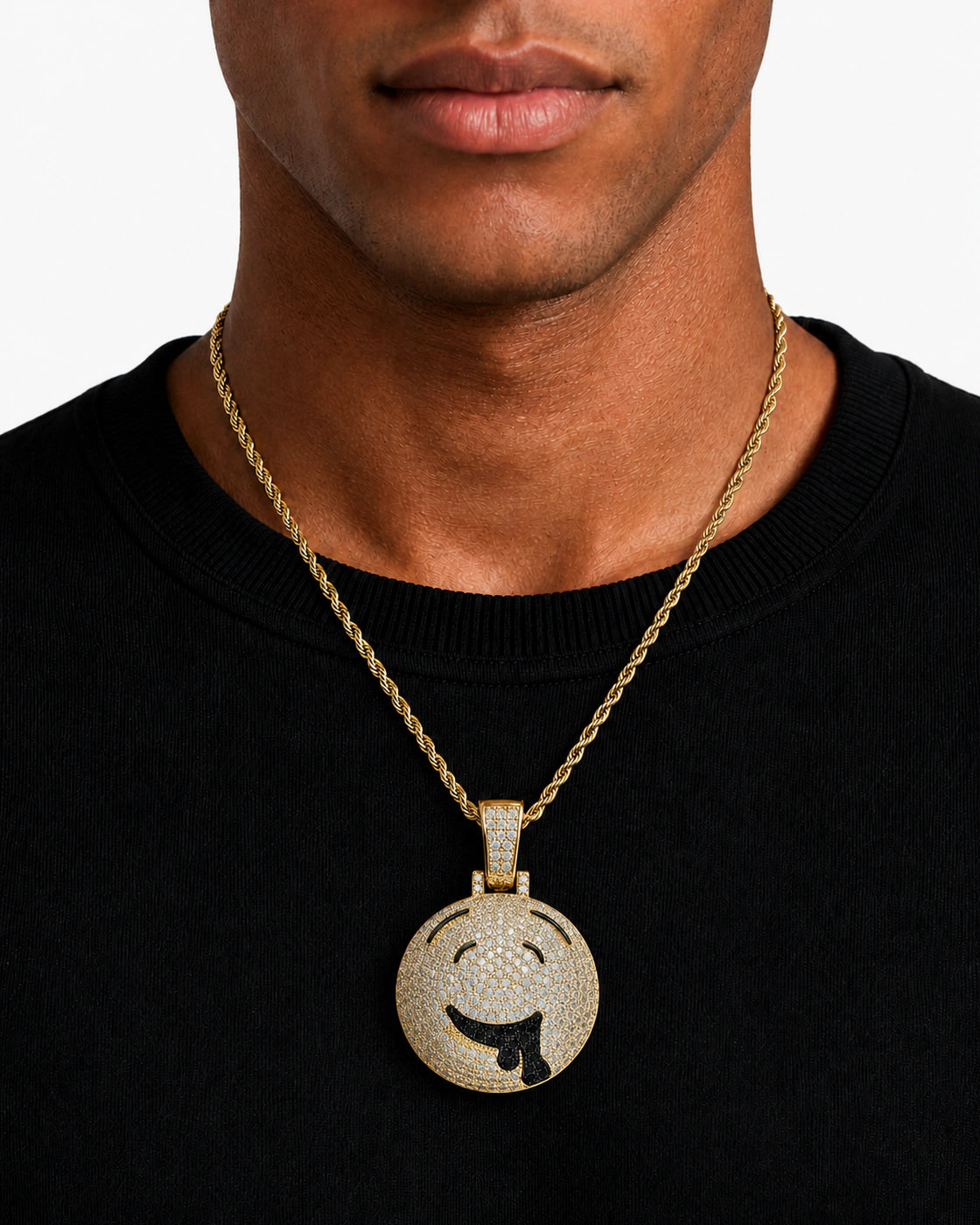 Iced CZ Dripping Smile Pendant Necklace