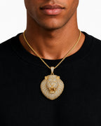Iced CZ Roaring Lion Pendant Necklace