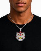 Iced CZ Lion Dance Head Pendant Necklace