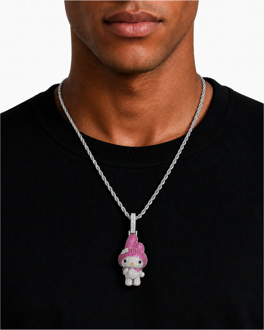 Iced CZ Cartoon Character Pendant Necklace