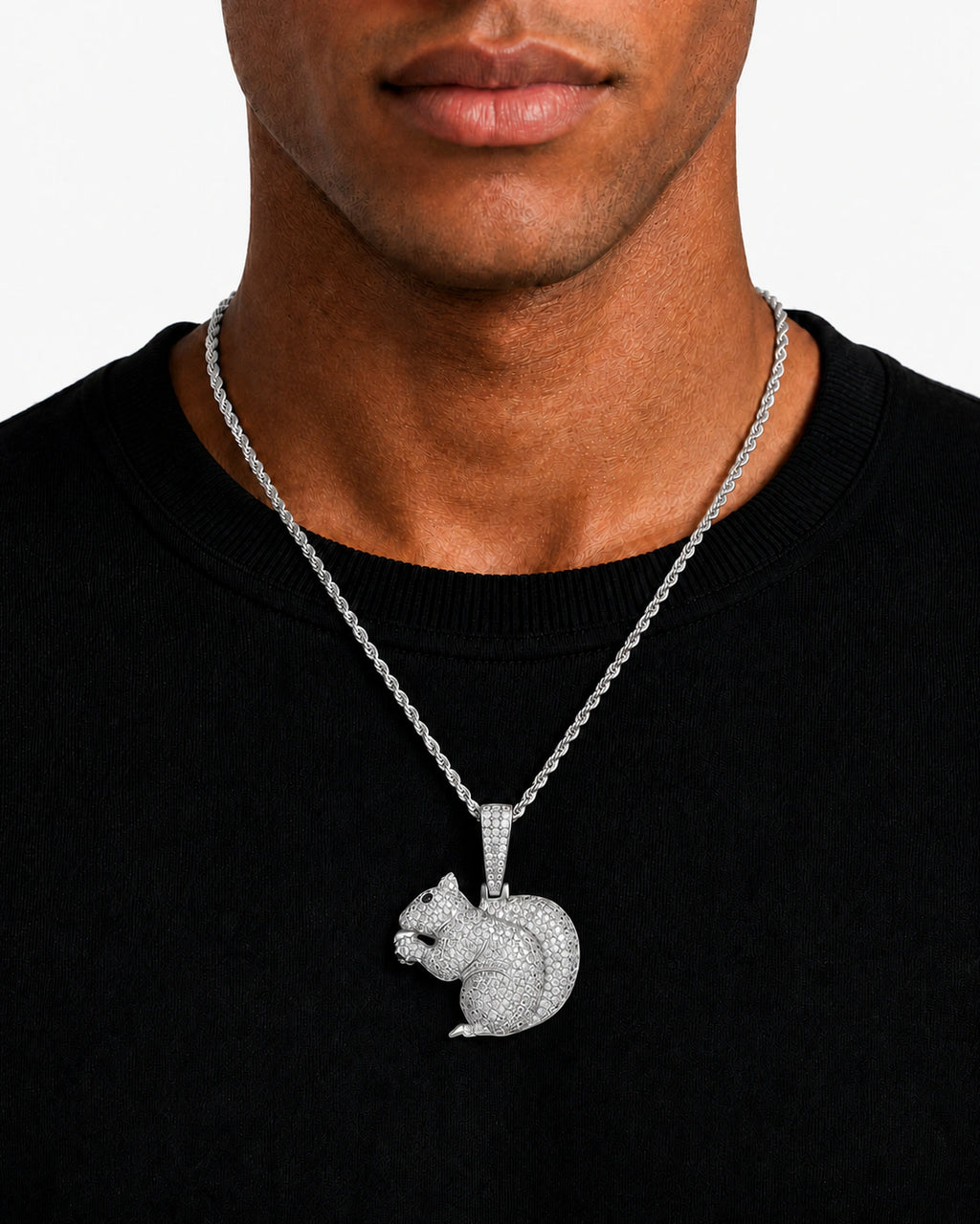 Iced CZ Squirrel Pendant Necklace