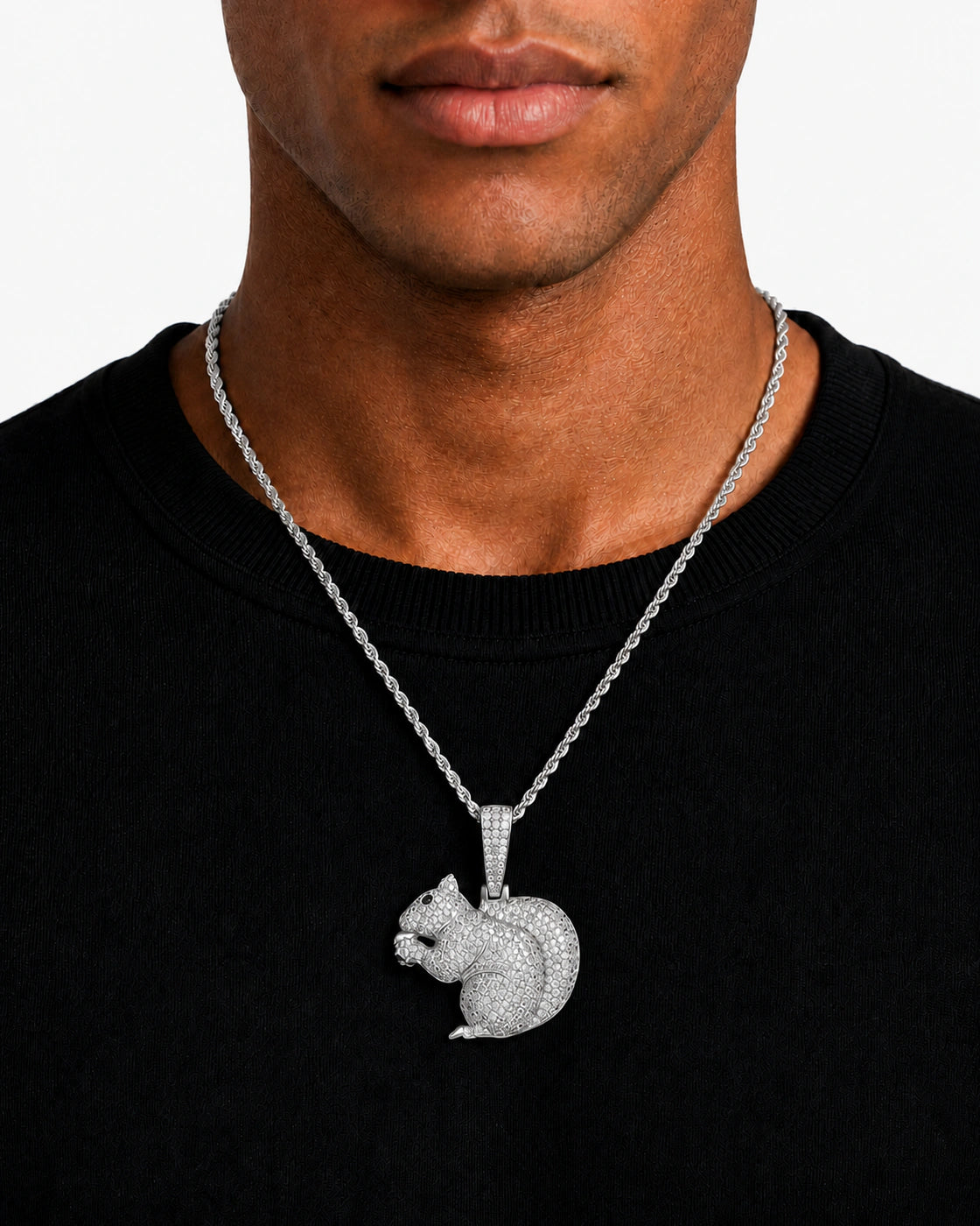 Iced CZ Squirrel Pendant Necklace