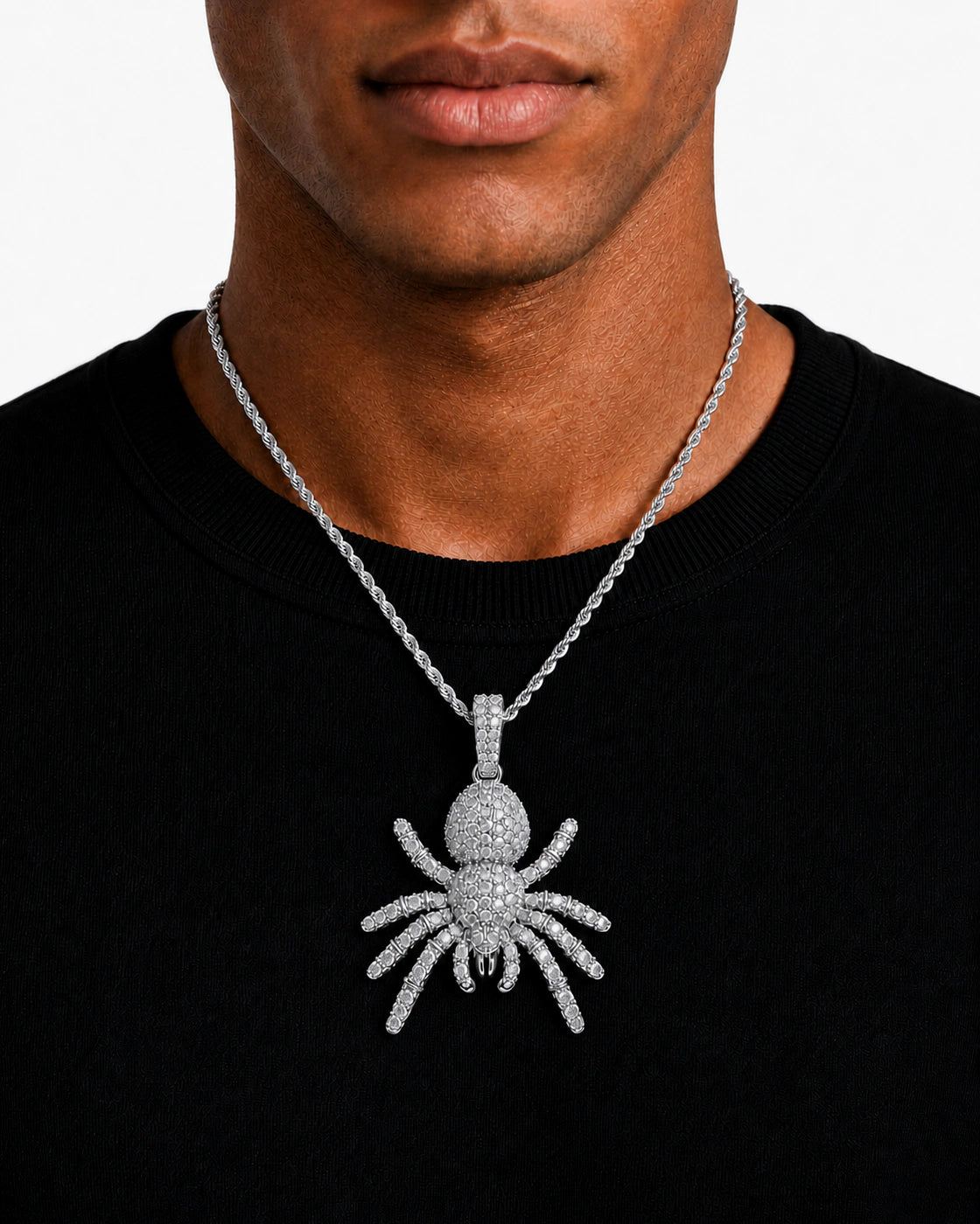 Iced CZ Poisonous Spider Pendant Necklace