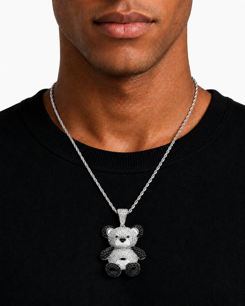 Iced CZ Little Bear Stone-Set Pendant Necklace