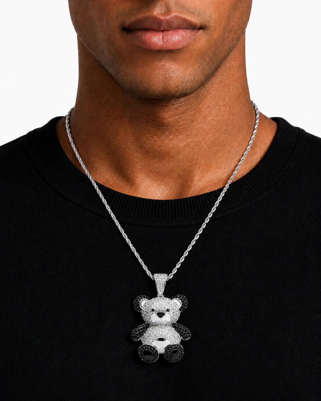 Iced CZ Little Bear Stone-Set Pendant Necklace