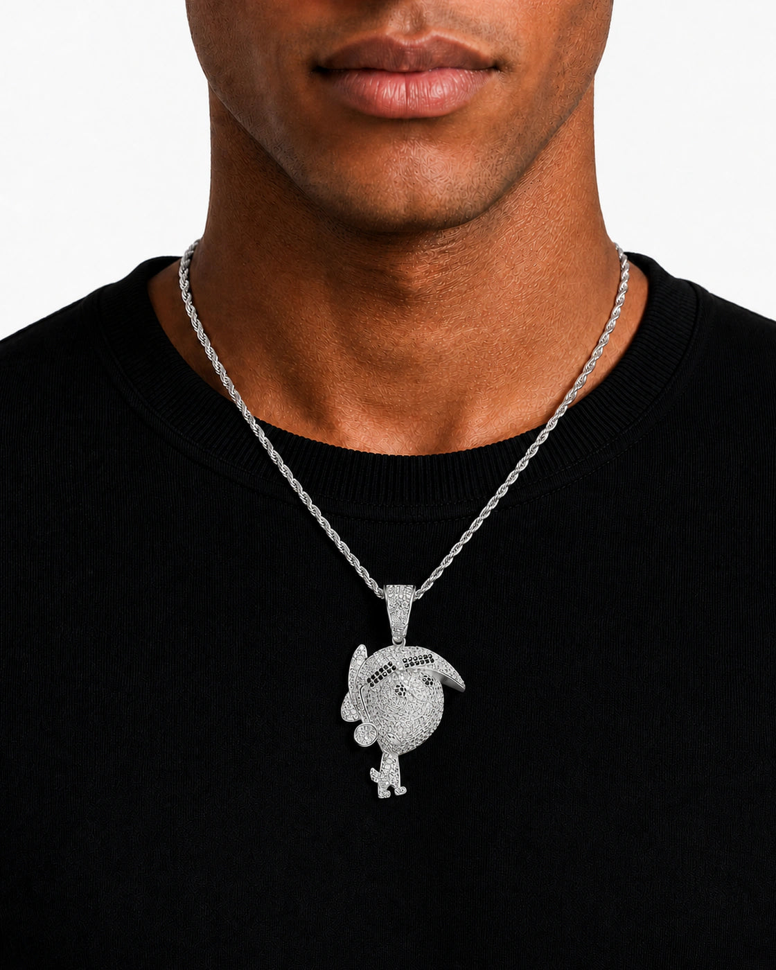 Iced CZ Pave Cartoon Figure Pendant Necklace