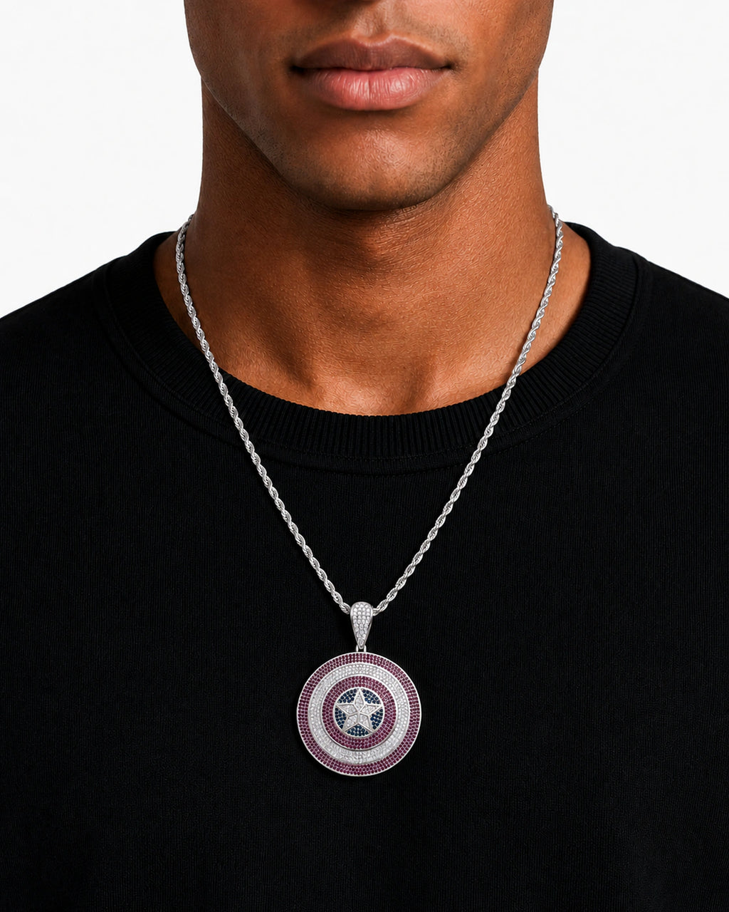 Iced CZ Star Medallion Pendant Necklace