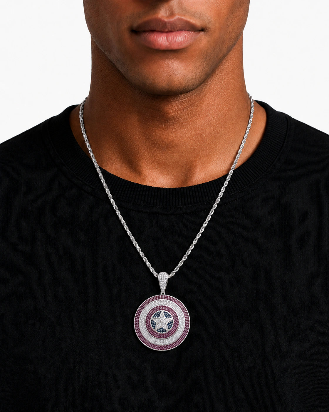 Iced CZ Star Medallion Pendant Necklace