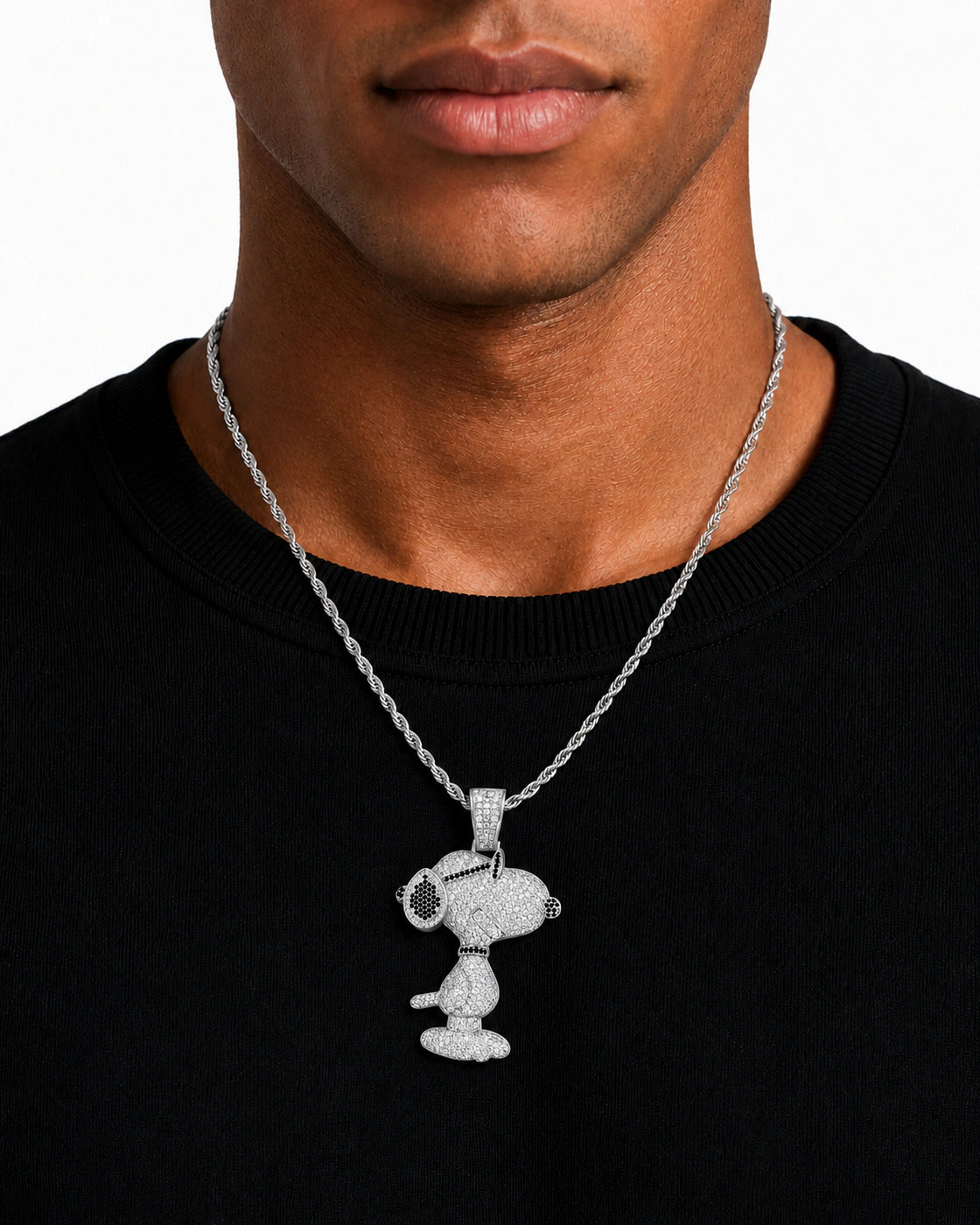 Iced CZ Side-Profile Cartoon Dog Pendant Necklace