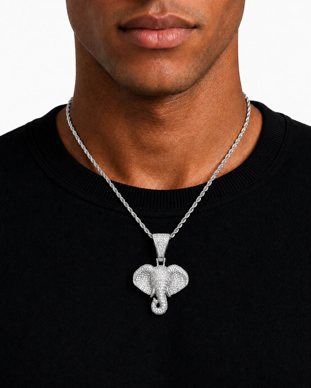 Iced CZ Stone-Set Elephant Pendant Necklace