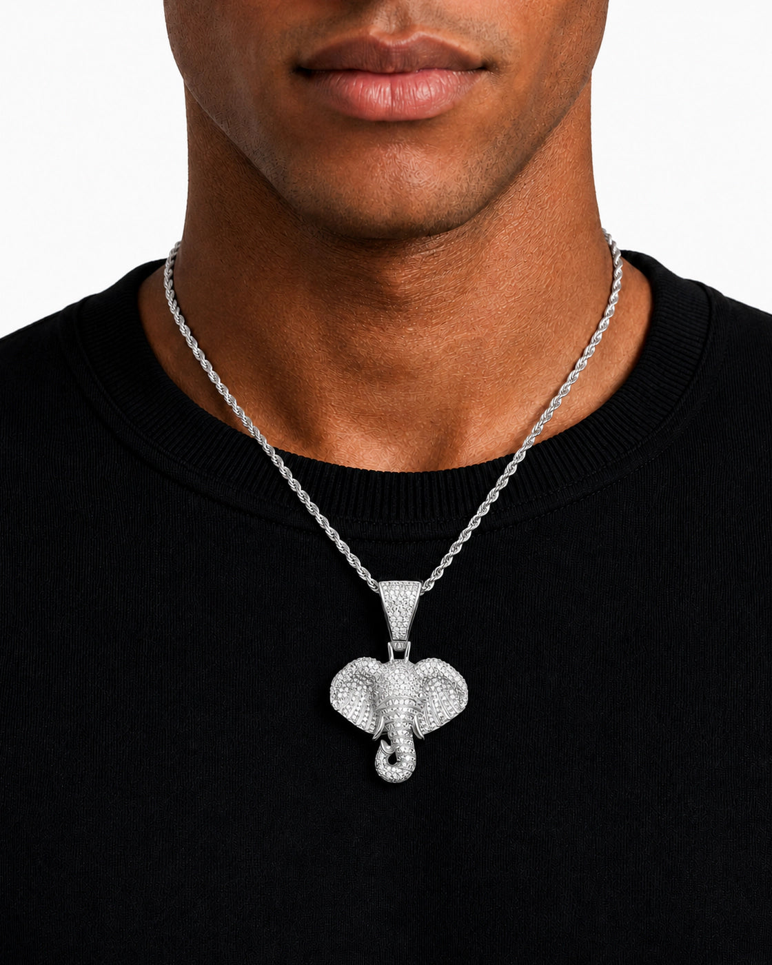 Iced CZ Stone-Set Elephant Pendant Necklace